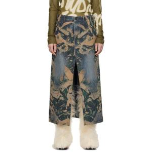 아크네 롱스커트 블루 그래픽 데님 맥시 스커트 251129F093000