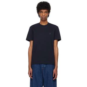 AMI Paris 티셔츠 네이비 아미 드 꾀흐 코튼 티셔츠 251482M213011