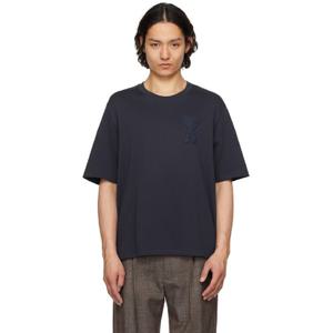AMI Paris 티셔츠 네이비 코튼 아미 드 꾀흐 패치 티셔츠 251482M213015