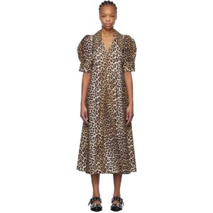 가니 원피스 브라운 브이넥 맥시 드레스 251144F055004