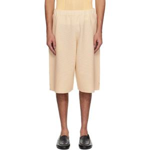 Homme Plisse Issey Miyake 반바지 베이지 타이트 트위스트 코튼 니트 쇼츠 251729M193003
