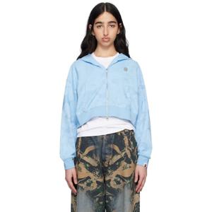 BAPE 후드 블루 솔리드 카모 자카드 원 포인트 크롭 집업 후디 251546F097002