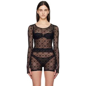 마린세르 티셔츠 블랙 무노그램 세컨드 스킨 메시 크롭 티셔츠 251020F110055