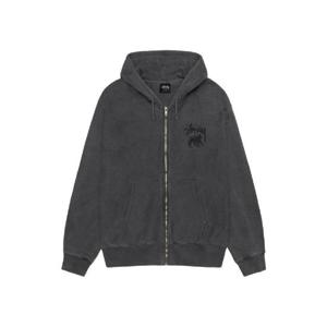 스투시 라스타 라이언 피그먼트 다이드 집 후드 블랙 1975050