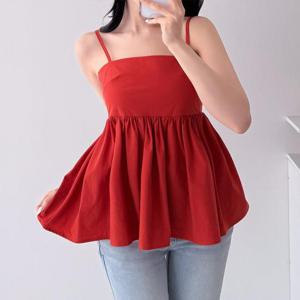 [다잇템]여자 프릴 잔주름 핏조절 어깨끈 티셔츠