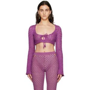 모스키노 티셔츠 퍼플 크롭 티셔츠 231720F110020