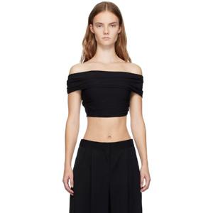 카사블랑카 티셔츠 블랙 크레이프 드레이핑 크롭 티셔츠 242195F110015