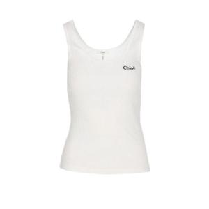 Chloe 로고 자수 리브 탱크 탑 CH25SJH12180 101 TP934548319