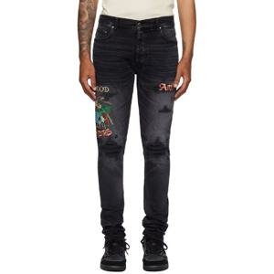 아미리 청바지 블랙 시너 자수 스키니 진 252886M186019