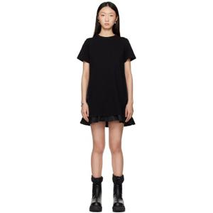 사카이 원피스 블랙 나일론 트윌   코튼 저지 미니 드레스 252445F052012