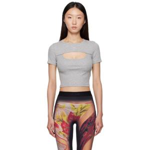 마린세르 티셔츠 그레이 문 로고 골지 저지 컷아웃 티셔츠 251020F110016