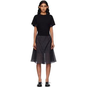 사카이 원피스 블랙 글렌 체크   코튼 저지 미디 드레스 252445F052002