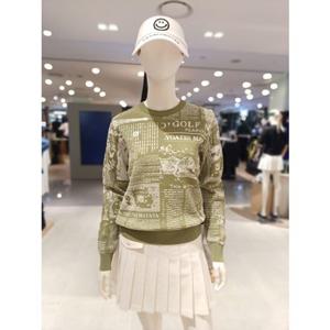 [파리게이츠] 25FW가을 여성 뉴스 페이퍼 패턴 라운드 니트 (521E3SR205GN)