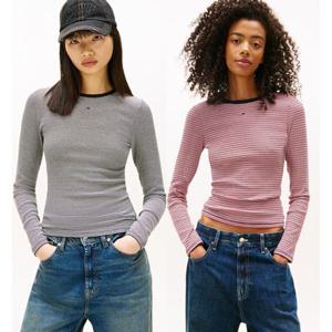 [타미진] T32G0TTO03TWT1 여성 골지 슬림 스트라이프 긴팔 티셔츠