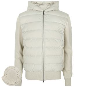 몽클레어 베이지 울 캐시미어 니트 믹스 구스 다운 후드 집업 자켓 9B00024 M4281 215