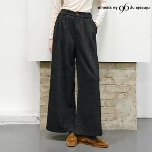 [나인식스뉴욕]뒷 밴딩 핀턱 모직 롱 팬츠 (NP4TA020L0)