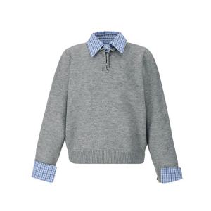 [숲]레이어드형 카라 셔츠 배색 니트 SBBLK31