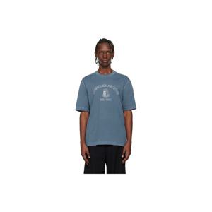 몽클레어 티셔츠 블루 로고 프린트 코튼 티셔츠 261111M213045