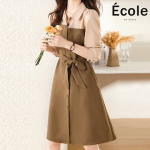 [에꼴드파리]비델리 배색 셔링원피스_F49WOB002Z