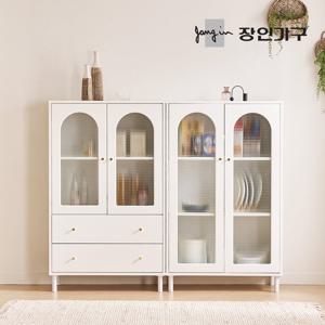 장인가구 쿠르바 모루유리 1600 2단서랍 높은 주방 수납장 세트