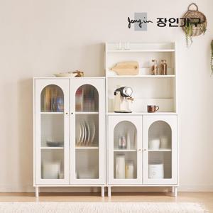 장인가구 쿠르바 모루유리 1600 높은 주방 수납장 상부장 세트