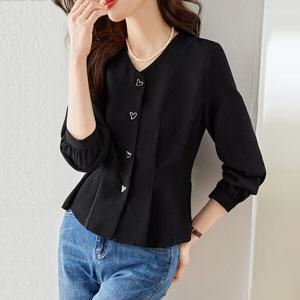 [베나프]하트 블랙 페플럼 블라우스_BJ1BL005