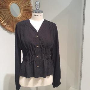 르피타 HC06 우아한 세로결 셔링 블라우스(블랙) L253BBL903