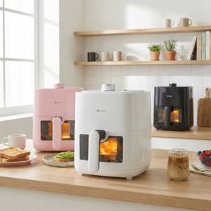 사은품증정 이놀 투명창 간편한 2리터 에어프라이어 집들이선물 화이트 블랙 핑크