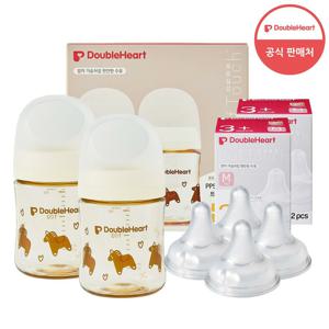 [더블하트]3세대 PPSU 헬로베이비 160ml 트윈팩(젖병2개/노꼭지) + 젖꼭지4개