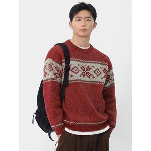 [빌리버스]남성 겨울 감성 눈꽃 노르딕 패턴 스웨터 라운드 코지 니트 BNBR006