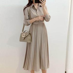 여자원피스 여성 플리츠 주름 롱 원피스 허리벨트 페미닌 하객룩