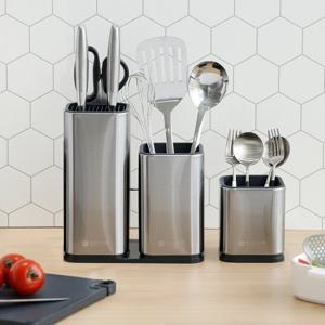 [홈앤하우스] 프리모 스테인리스 올인원 멀티홀더세트(칼블럭+조리도구홀더+도마+수저통)