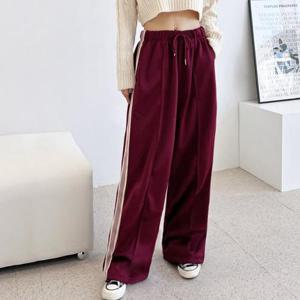 [보슈아]여성 테잎 트랙 와이드팬츠 밴딩 트레이닝하의 밑단스트링 G278W