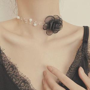 2컬러 러블리 클래식 장미 진주초커 로즈 비즈목걸이 WFJLIGI