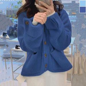 여성 단추 니트 가디건 1P 브이넥 겨울 데일리 아우터