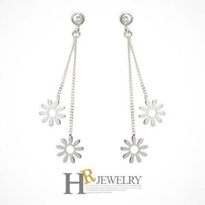 [호림쥬얼리]실버92.5/Silver/은귀걸이/포인트있게_예쁜(HR)실버 두줄 드롭 꽃 귀걸이