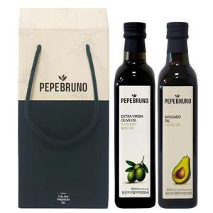 [페페브루노]선물세트 엑스트라버진 올리브오일 500ml 1병+아보카도 오일 500ml 1병
