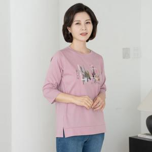 엄마옷 마담4060 포레스트슬릿티셔츠-QTE2503088-