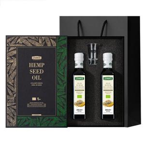 [르반테] 유기농 대마종자유 250ml 2병 선물세트 + 오일잔,블랙쇼핑백