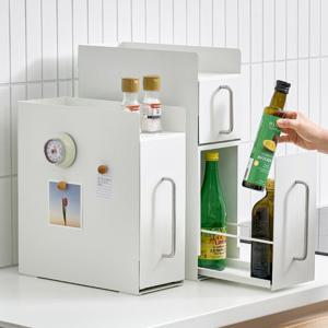 [리본제이]무디타 비화이트 슬림 세로형 철제 슬라이딩 수납장 1단 / 홈카페 영양제 양념통 틈새 정리함