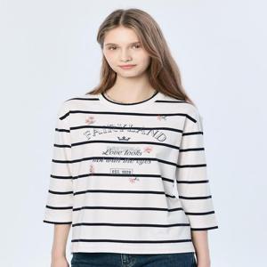 헤지스 여성 그래픽 스트라이프 7부소매 티셔츠 아이보리  (HSTS5B201IV)