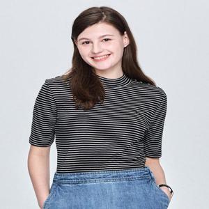 헤지스 여성 립조직 스트라이프 5부소매 티셔츠 블랙  (HSTS5B224BK)