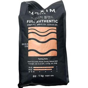 맥심 원두커피 시그니처 블렌드 풀 어센틱 1kg x 1개 c47018