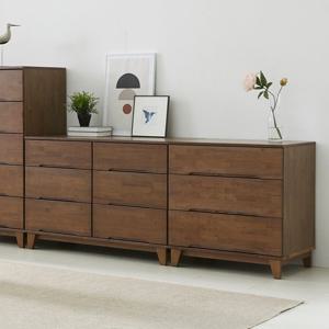 누트월넛 속깊은 고무나무원목 3단+3단와이드서랍장세트