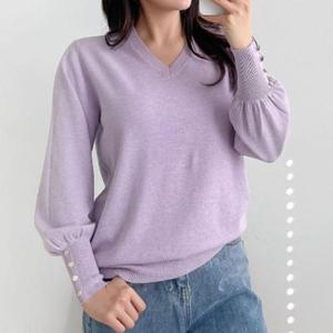 [나인포시즌]레긴 퍼프 소매 브이넥 라벤더 연보라 보라색 소라색 하늘색 민트색 홀가먼트 봄 가을 간절..