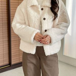 에르디테 / 여성 뽀글이 양털 퍼 후리스 카라 무스탕 루즈핏 숏 자켓 겨울 5컬러