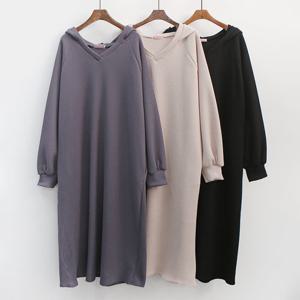 빅사이즈사랑해요 P950L309 와플브이넥후드롱원피스 GR