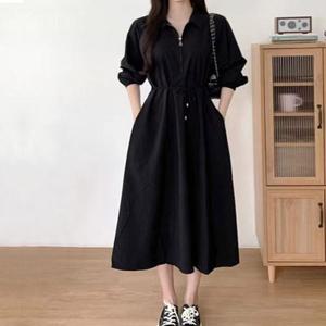 [sado]여성 얇고 가벼운 프론트 지퍼카라 롱원피스 뒷밴딩 봄가을 2677