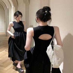 [오노마] ONM 여자 민소매 백포인트블랙롱원피스 블랙 나시원피스