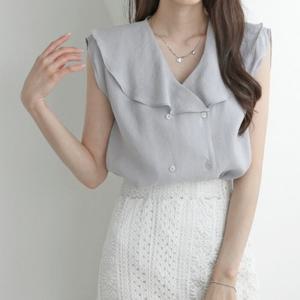 플러리싱 / 모달 러플 더블 버튼 나시 블라우스  플러리싱